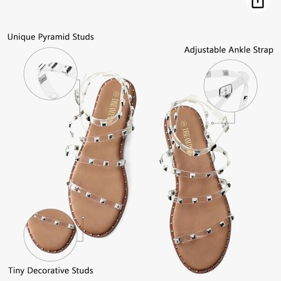 Dream Pairs CLEAR/RHINESTONE Studded Gladiator Strappy Flat Ankle Strap Sandal - Picture 12 of 14